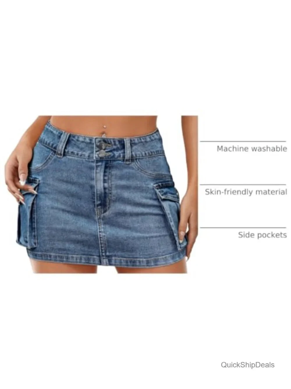 Women Denim Mini Skirt Y2K Low Rise Flap Pockets